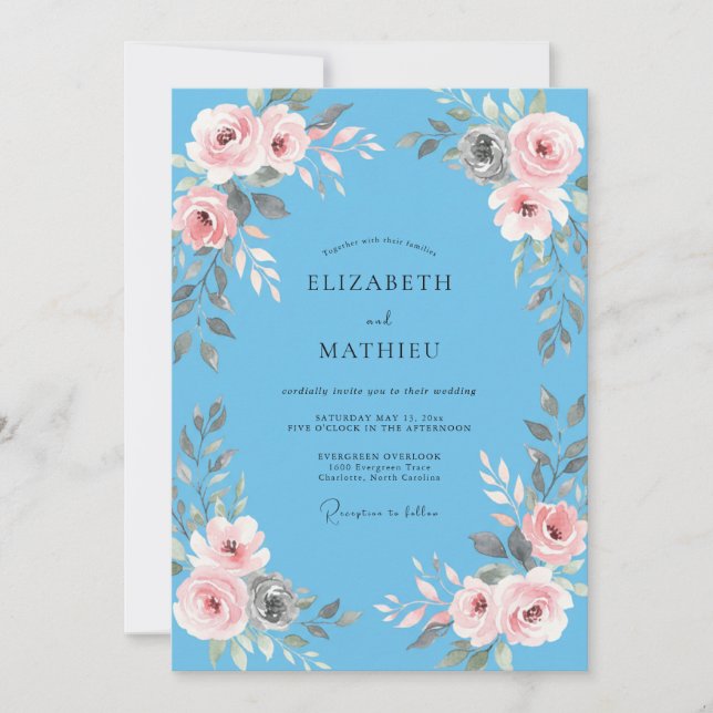 Cornflower Pink Petal Wedding Invitation (Front)