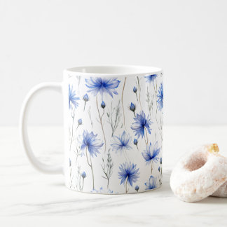 Cornflower Pressed Flowers Watercolor-Style Coffee Mug