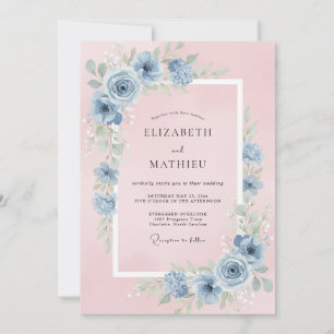 Cornflower Quartz Ranunculus Eucalyptus Wedding Invitation