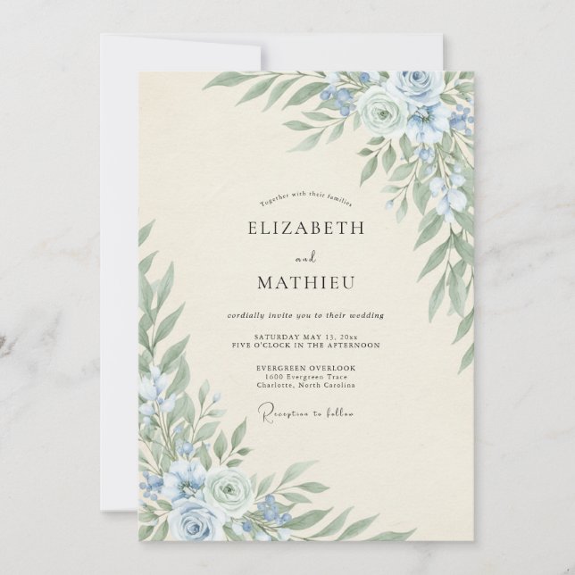 Cornflower Sage Blossom Wedding Invitation (Front)