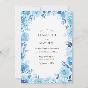 Cornflower Sapphire Leafy Wedding Invitation