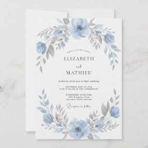 Cornflower Silver Watercolor Wedding Invitation