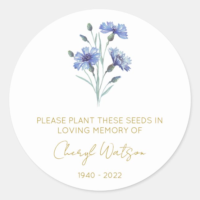 Cornflower | Simple Memorial Seed Packet Classic Round Sticker (Front)