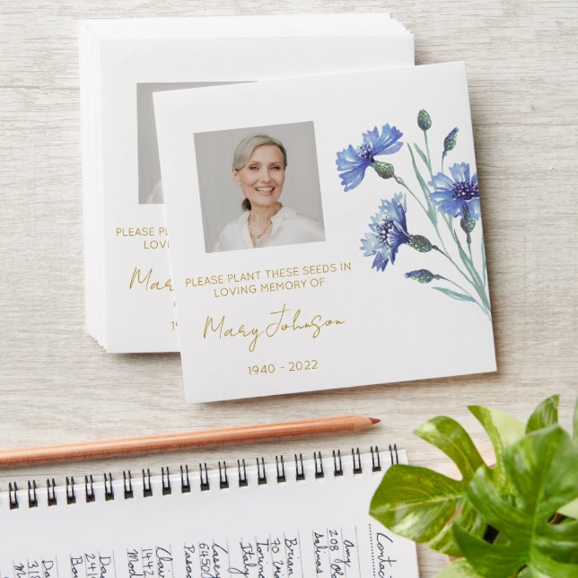 Cornflower | Simple Photo Funeral Seed Envelope (Stacked)