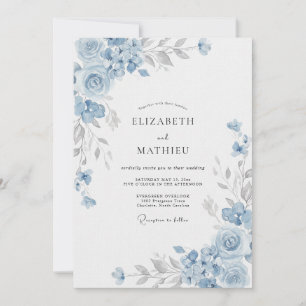 Cornflower Slate Blossom Wedding Invitation