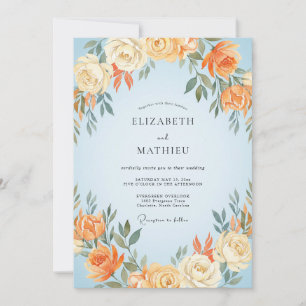 Cornflower Soft Peach Peony Wedding Invitation