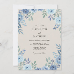 Cornflower Steel Foliage Eucalyptus Wedding Invitation