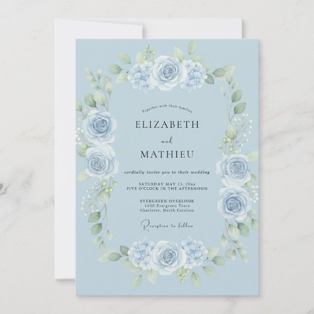 Cornflower Steel Rose Wedding Invitation (Front)