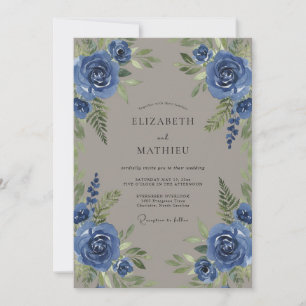 Cornflower Taupe Leafy Wedding Invitation