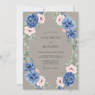 Cornflower Taupe Wreath Wedding Invitation