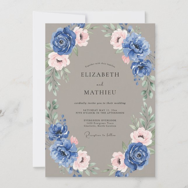 Cornflower Taupe Wreath Wedding Invitation (Front)