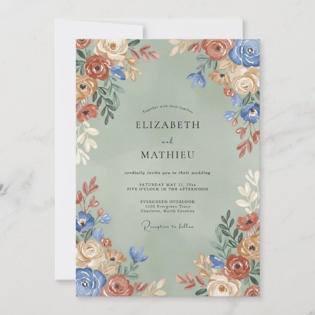 Cornflower Terracotta Blossom Wedding Invitation (Front)