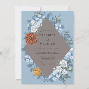 Cornflower Terracotta Dahlia Wedding Invitation
