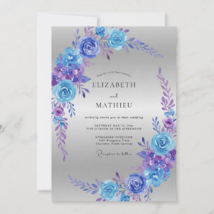Cornflower Violet Rose Wedding Invitation