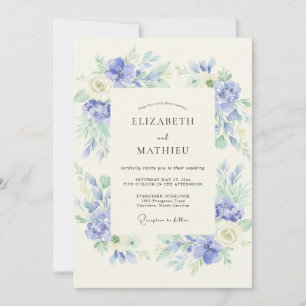 Cornflower Watercolor Petal Wedding Invitation