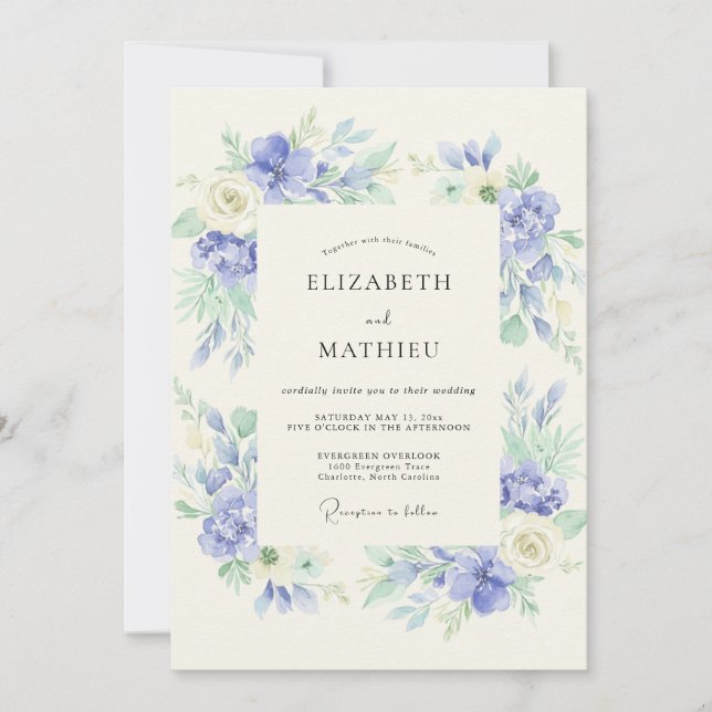 Cornflower Watercolor Petal Wedding Invitation (Front)