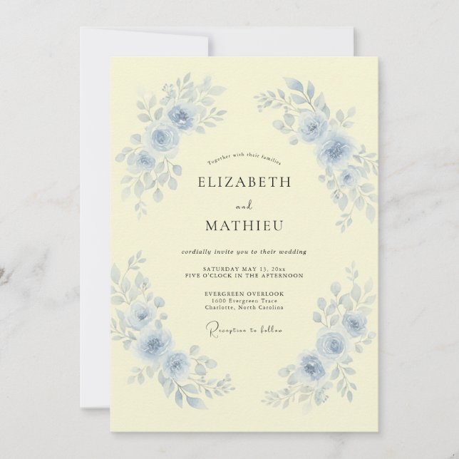 Cornflower Yellow Blossom Wedding Invitation (Front)