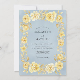 Cornflower Yellow Rose Wedding Invitation