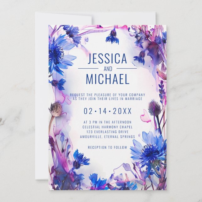 💍Cornflowers and Lavender Bliss wedding  Invitation (Front)