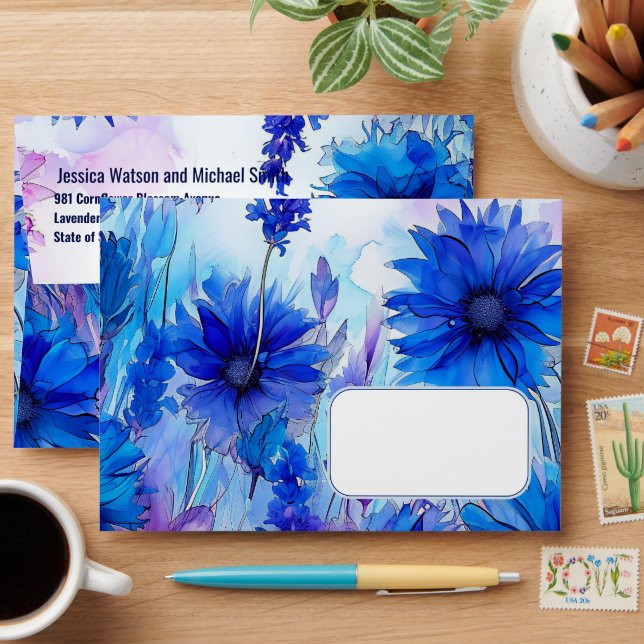 💍 Cornflowers and Lavender Elegance Envelope (Desk)