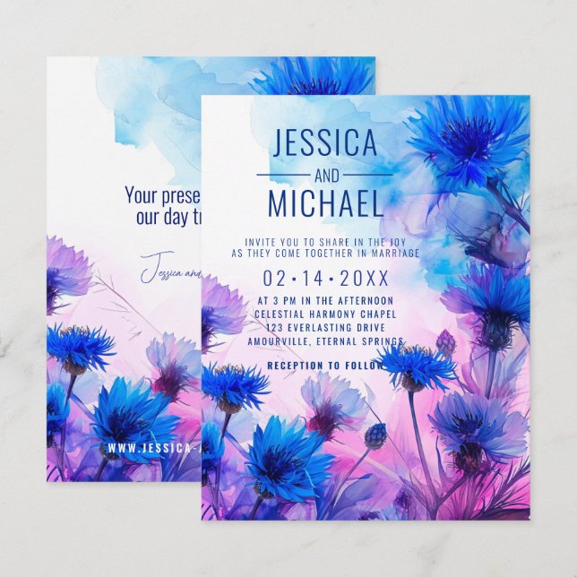 💍 Cornflowers and Lavender Elegance Invitation (Front/Back)