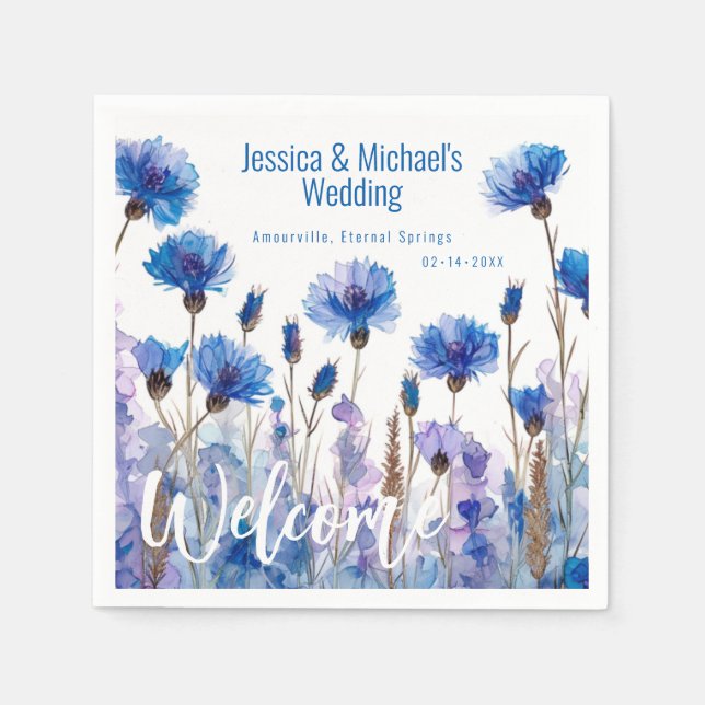 💍 Cornflowers and Lavender Elegance Napkin (Front)