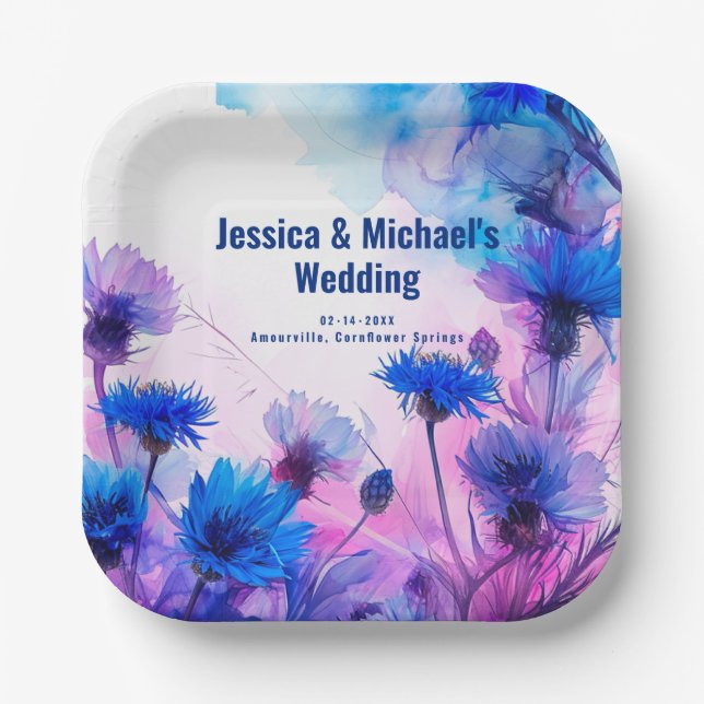 💍 Cornflowers and Lavender Elegance Paper Plate (Front)