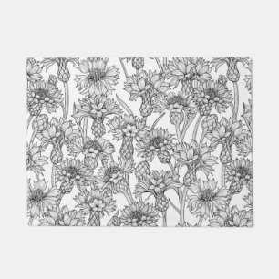 Cornflowers, black and white doormat