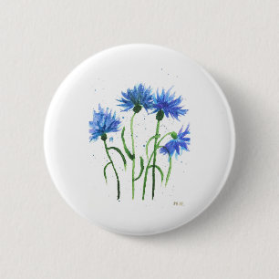 Cornflowers blue flowers watercolor 6 cm round badge
