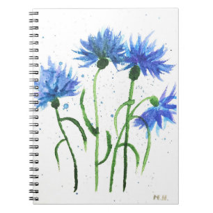 Cornflowers blue flowers watercolor notebook