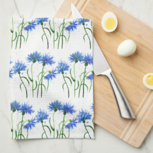 Cornflowers blue flowers watercolor Pattern Tea Towel