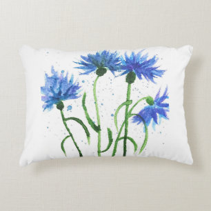Cornflowers blue flowers watercolor rustic pretty decorative cushion