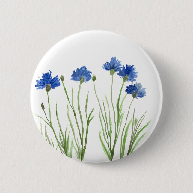 Cornflowers blue flowers watercolor wildflowers  6 cm round badge (Front)