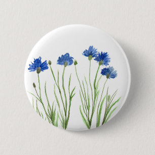 Cornflowers blue flowers watercolor wildflowers 6 cm round badge