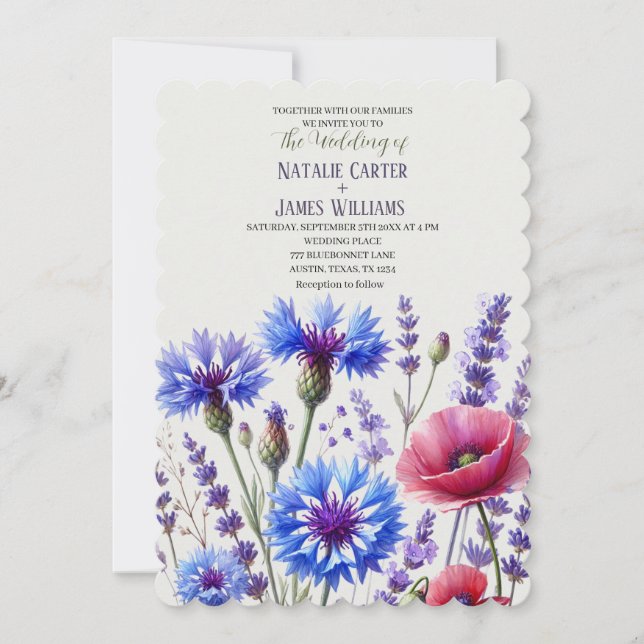 Cornflowers blue Wildflower Floral Wedding  Invitation (Front)