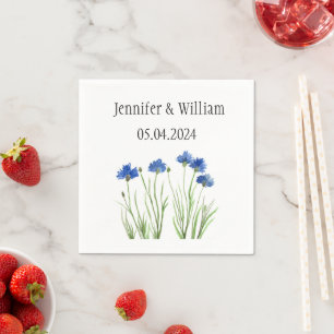 Cornflowers flowers watercolor Rustic blue Wedding Napkin