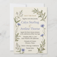 Cornflowers, Olive Branches, White Blossoms, Borde
