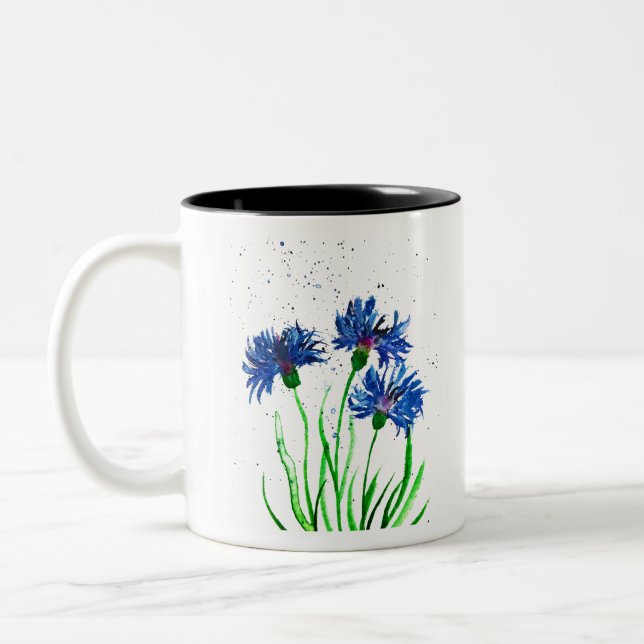 Cornflowers watercolour Two-Tone coffee mug (Left)