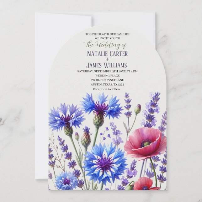 Cornflowers Wildflower Floral Wedding Invitation (Front)