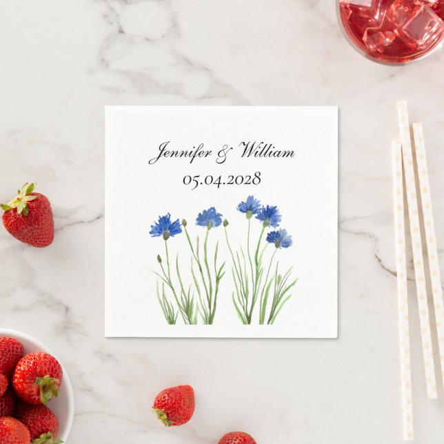 Cornflowers Wildflowers Flowers Watercolor Wedding Napkin (Insitu)