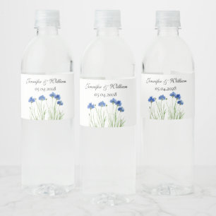 Cornflowers Wildflowers Flowers Watercolor Wedding Water Bottle Label