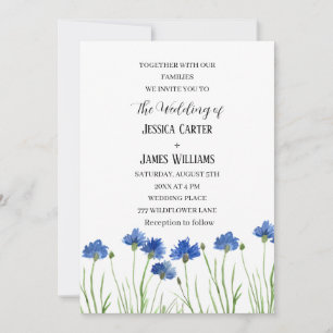 Cornflowers Wildflowers Watercolor Floral Wedding Invitation
