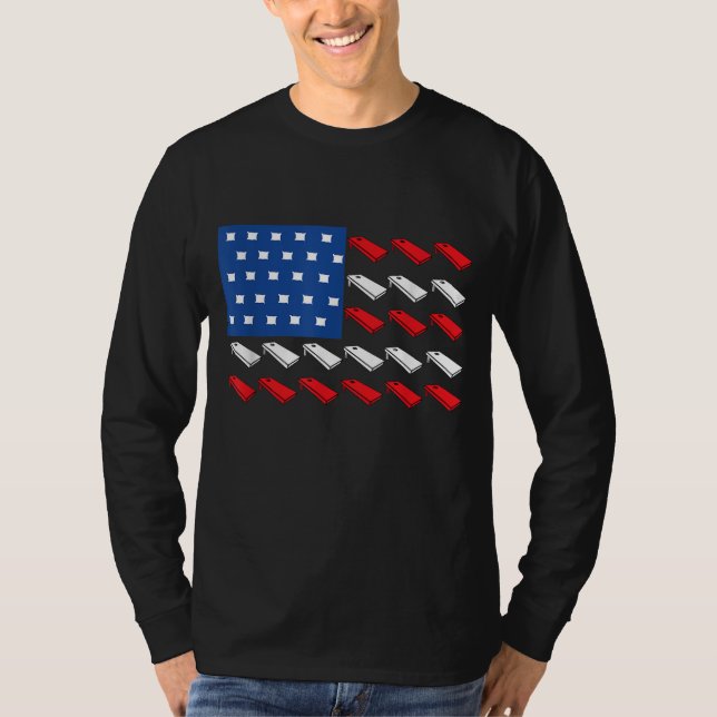 Cornhole American Flag For Player Drinking Team T-Shirt (Front)