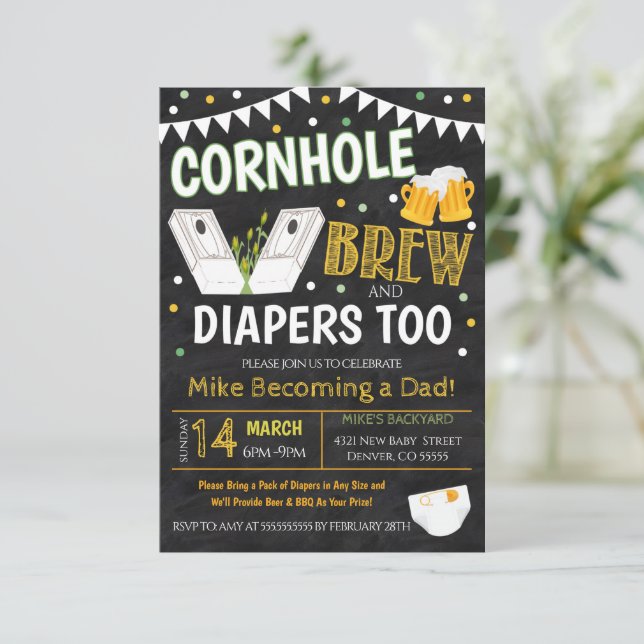 Cornhole and Beer Baby Shower Invitation (Standing Front)