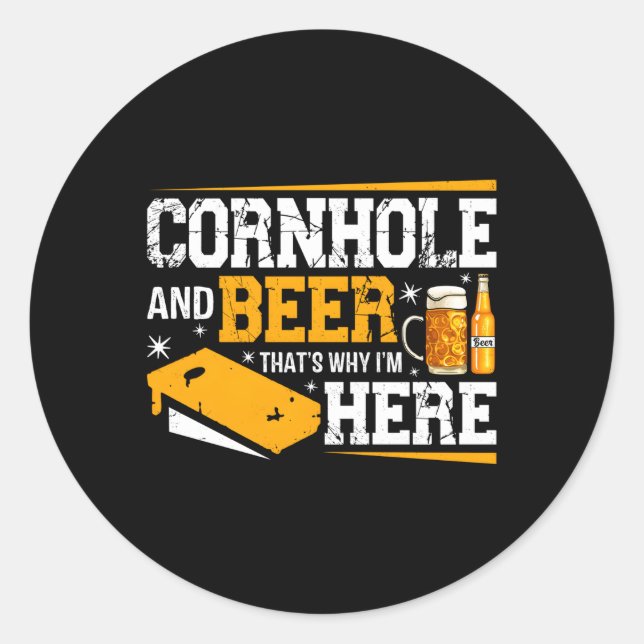 Cornhole And Beer Drinking Alcohol Classic Round Sticker (Front)