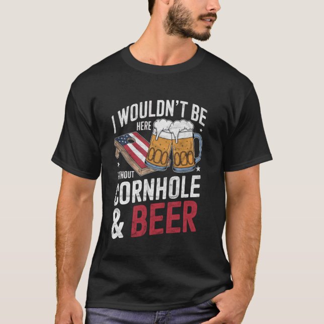 Cornhole Beer Funny USA Drinking Tailgating Design T-Shirt (Front)