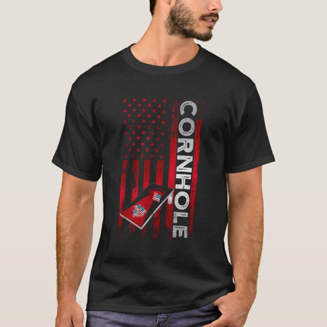 Cornhole Board Usa American Flag T-Shirt (Front)