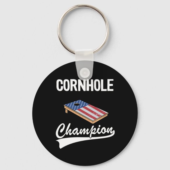 Cornhole Champion American Flag Bean Bag Board Cor Key Ring (Front)