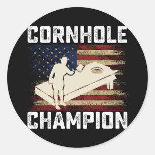 Cornhole Champion American Flag USA 4th OF July  Classic Round Sticker