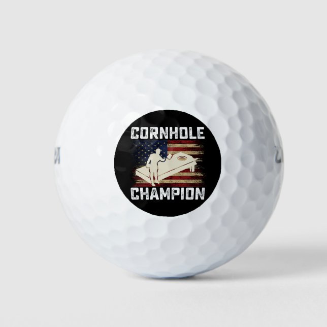 Cornhole Champion American Flag USA 4th OF July  Golf Balls (Front)
